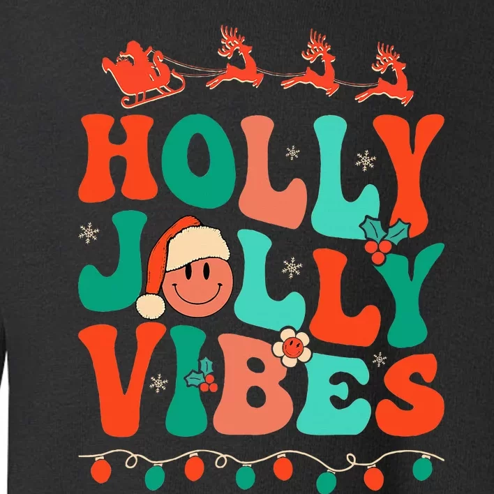 Retro Groovy Holly Xmas Jolly Vibes Christmas Toddler Sweatshirt