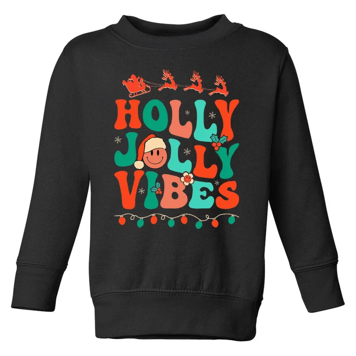 Retro Groovy Holly Xmas Jolly Vibes Christmas Toddler Sweatshirt