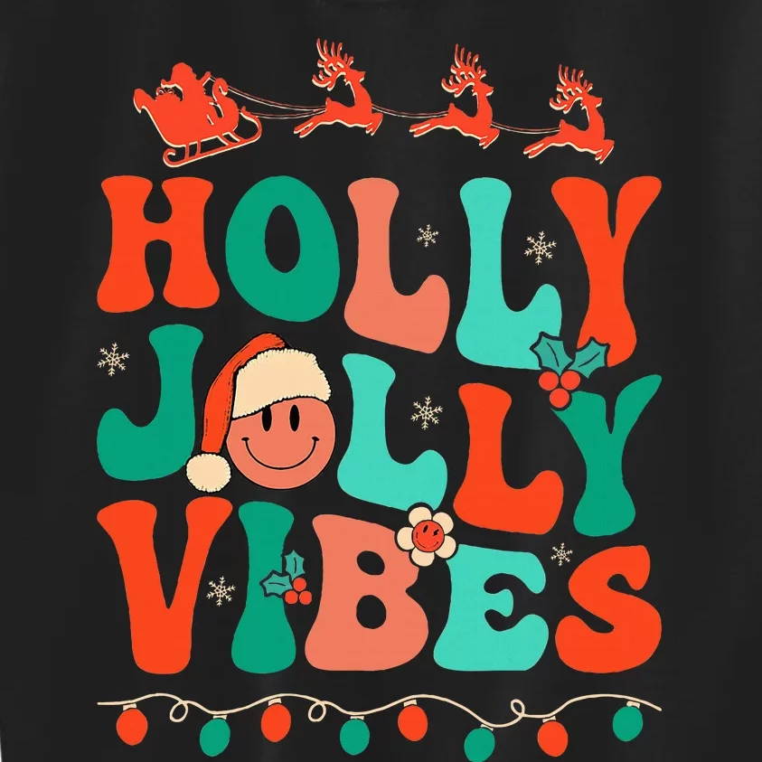 Retro Groovy Holly Xmas Jolly Vibes Christmas Kids Sweatshirt