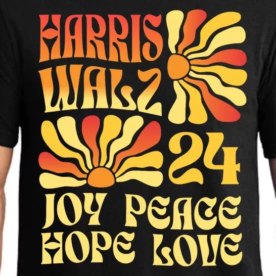 Retro Groovy Hope Joy Love Peace Kamala Harris Walz 2024 Pajama Set