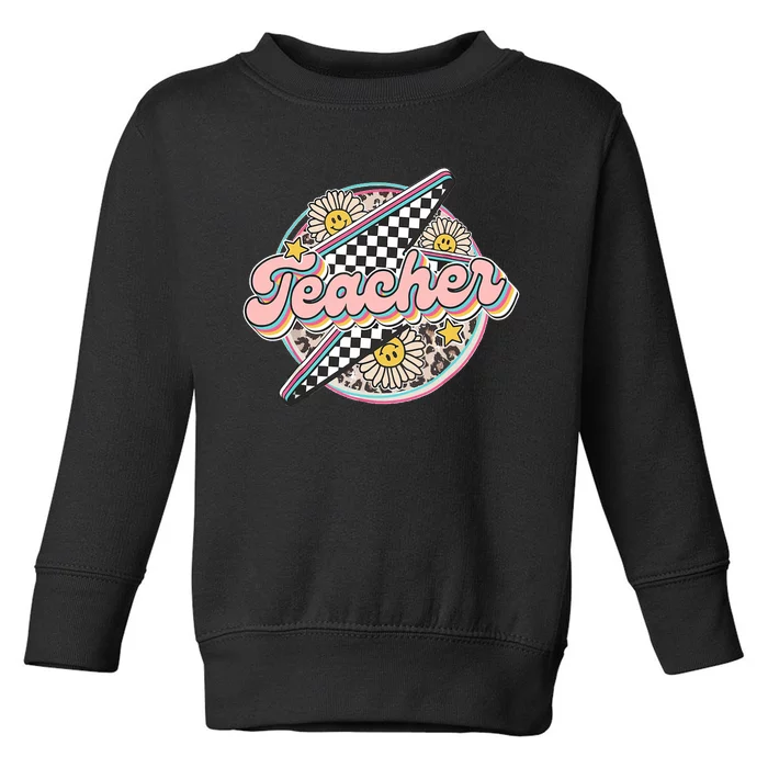 Retro Groovy Hippies Teacher Back To School Funny Gift Toddler Sweatshirt