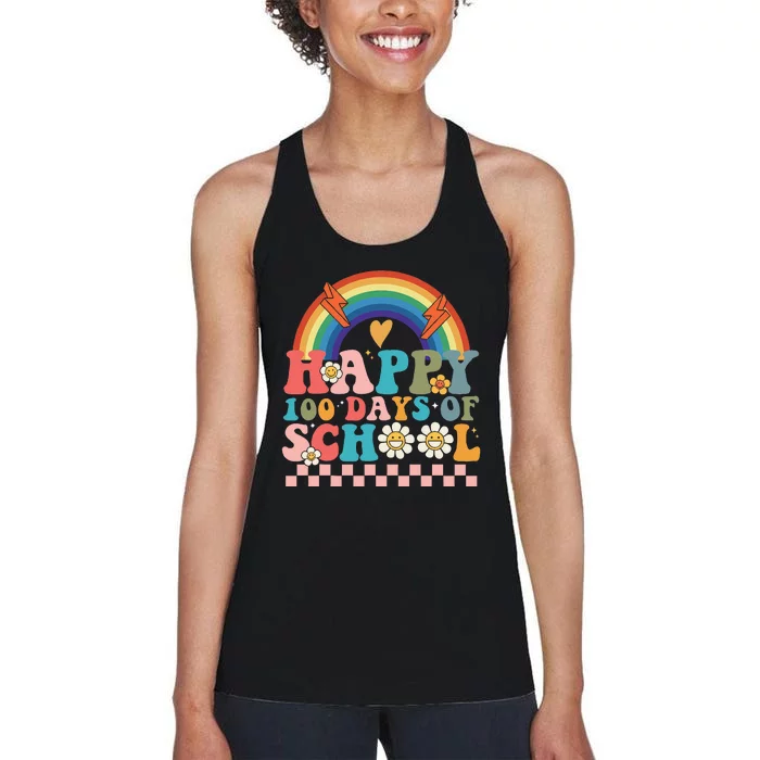 Retro Groovy Happy 100 Days Of School Teachers Women's Racerback Tank