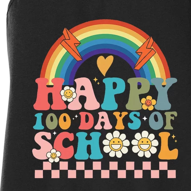 Retro Groovy Happy 100 Days Of School Teachers Women's Racerback Tank