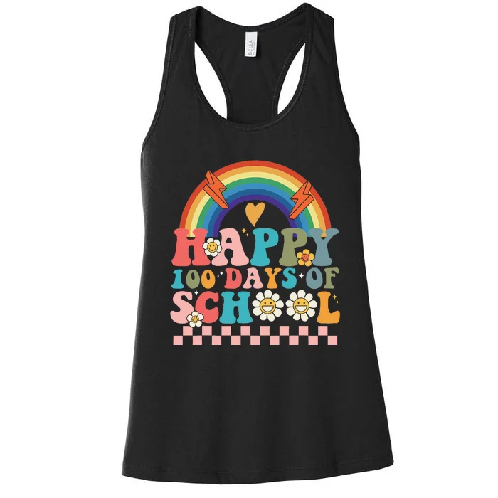 Retro Groovy Happy 100 Days Of School Teachers Women's Racerback Tank