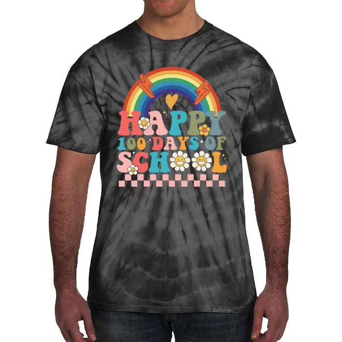 Retro Groovy Happy 100 Days Of School Teachers Tie-Dye T-Shirt