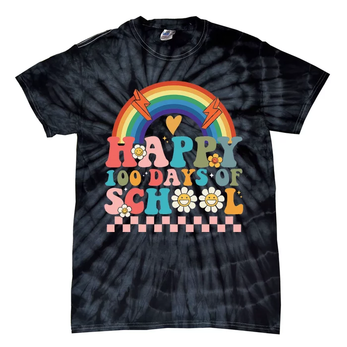 Retro Groovy Happy 100 Days Of School Teachers Tie-Dye T-Shirt