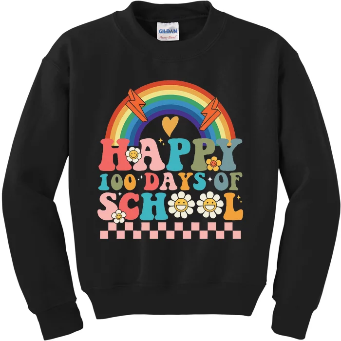 Retro Groovy Happy 100 Days Of School Teachers Kids Sweatshirt