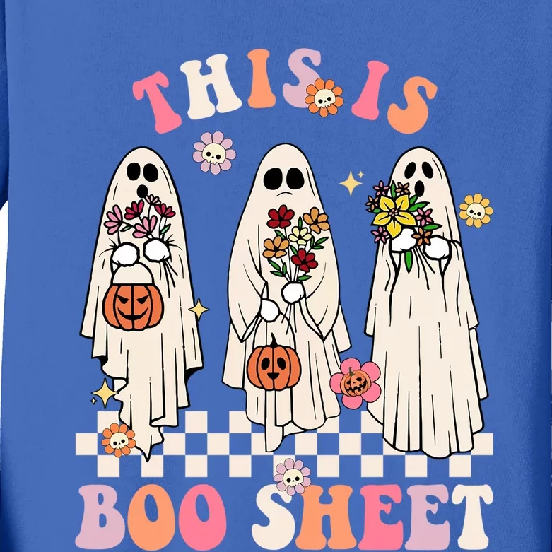 Retro Groovy Happy Halloween This Is Boo Sheet Scary Ghost Great Gift Kids Long Sleeve Shirt