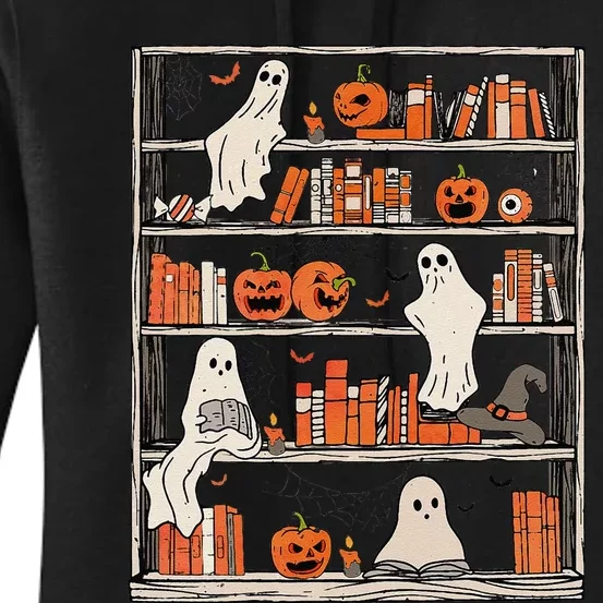 Reading Ghost Halloween Ghost Book Shelf Women's Pullover Hoodie