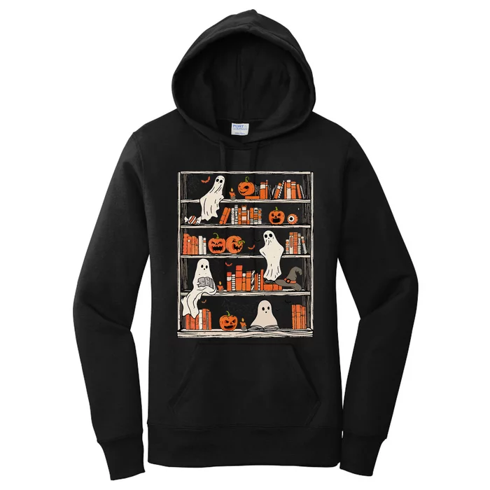 Reading Ghost Halloween Ghost Book Shelf Women's Pullover Hoodie