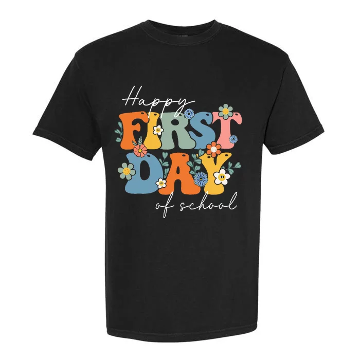 Retro Groovy Happy First Day Of School For Teacher & Student Garment-Dyed Heavyweight T-Shirt