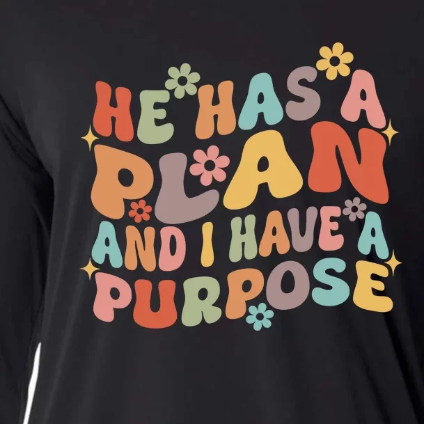 Retro Groovy He Has A Plan And I Have A Purpose Christian Cooling Performance Long Sleeve Crew