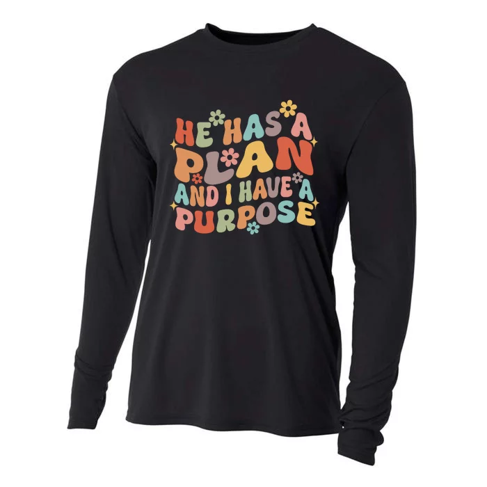 Retro Groovy He Has A Plan And I Have A Purpose Christian Cooling Performance Long Sleeve Crew