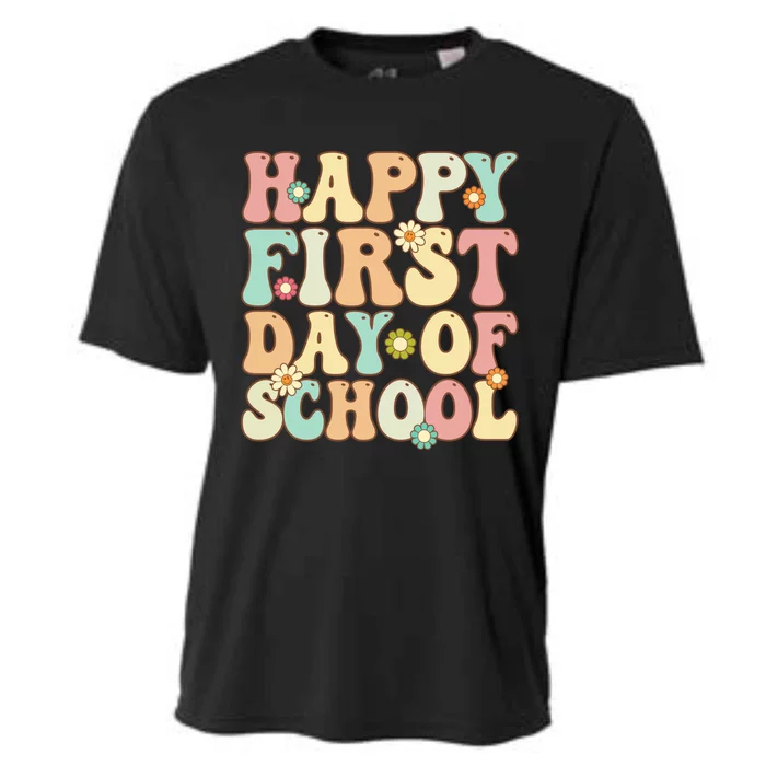 Retro Groovy Happy First Day Of School Teachers Students Gift Cooling Performance Crew T-Shirt