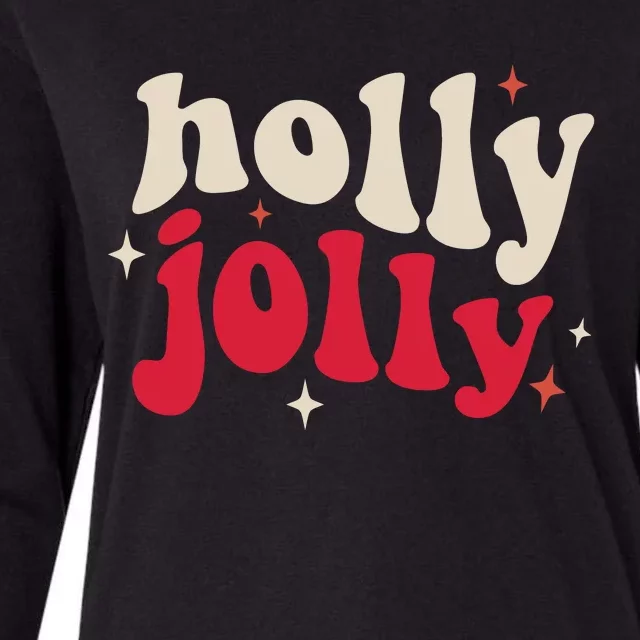 Retro Groovy Have A Holly Xmas Jolly Christmas Gift Funny Xmas Womens Cotton Relaxed Long Sleeve T-Shirt