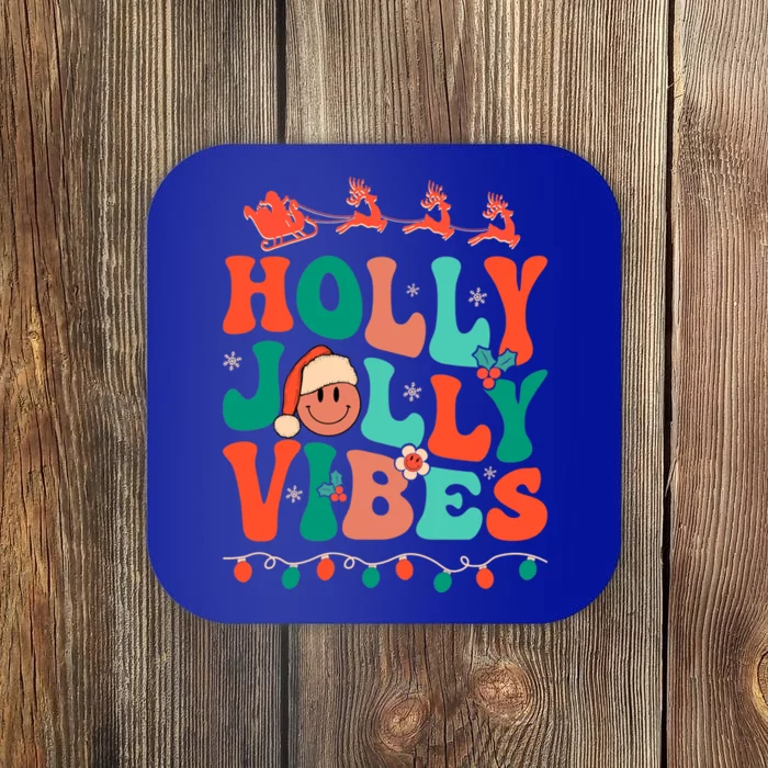 Retro Groovy Holly Xmas Jolly Vibes Christmas For Meaningful Gift Coaster