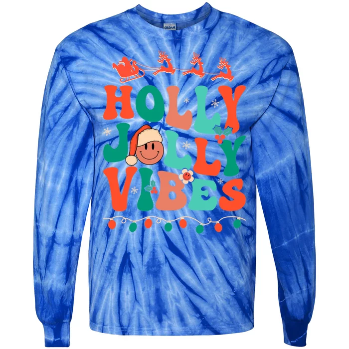 Retro Groovy Holly Xmas Jolly Vibes Christmas For Meaningful Gift Tie-Dye Long Sleeve Shirt