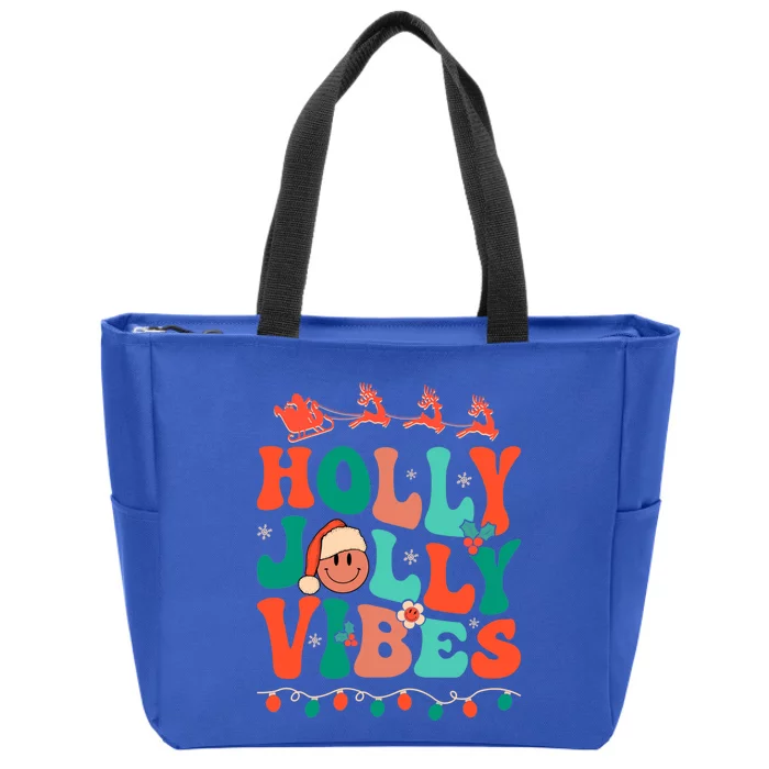 Retro Groovy Holly Xmas Jolly Vibes Christmas For Meaningful Gift Zip Tote Bag