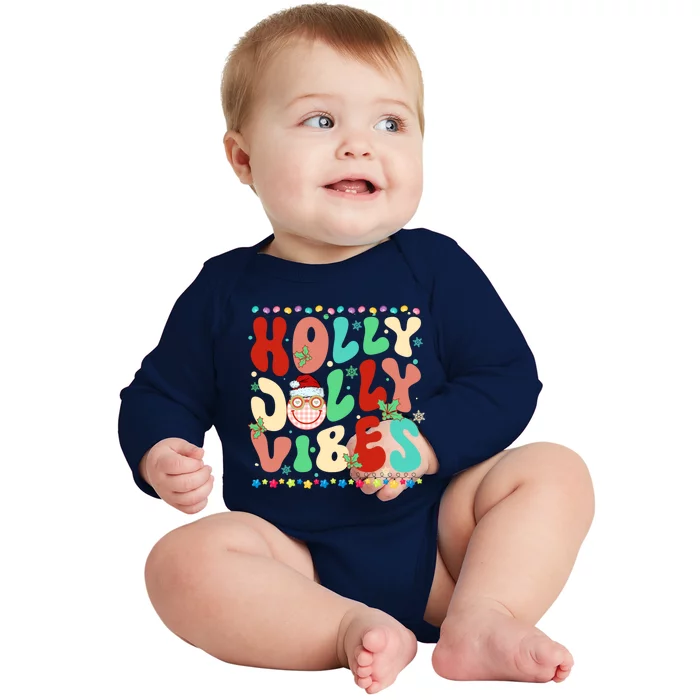 Retro Groovy Holly Xmas Jolly Vibes Christmas For Great Gift Baby Long Sleeve Bodysuit