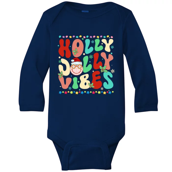 Retro Groovy Holly Xmas Jolly Vibes Christmas For Great Gift Baby Long Sleeve Bodysuit