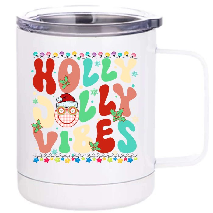 Retro Groovy Holly Xmas Jolly Vibes Christmas For Great Gift Front & Back 12oz Stainless Steel Tumbler Cup