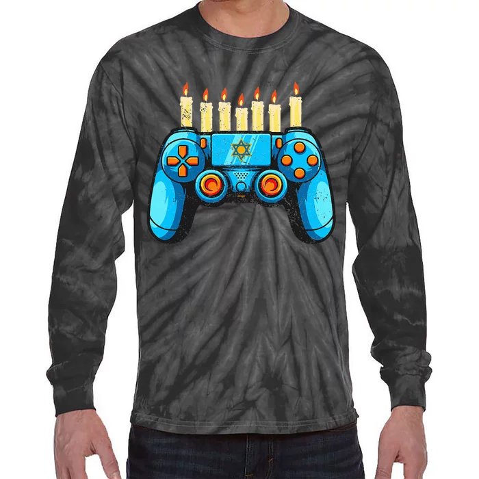 Retro Gamepad Happy Hanukkah Funny Pajama Family Matching Tie-Dye Long Sleeve Shirt