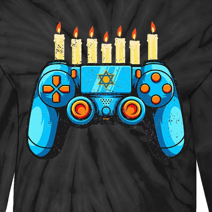 Retro Gamepad Happy Hanukkah Funny Pajama Family Matching Tie-Dye Long Sleeve Shirt