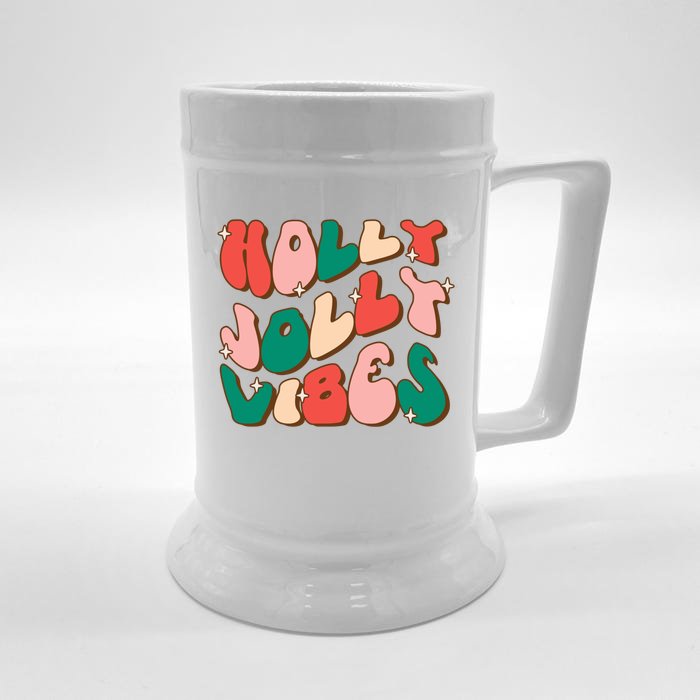 Retro Groovy Holly Xmas Jolly Vibes Christmas For Cool Gift Front & Back Beer Stein