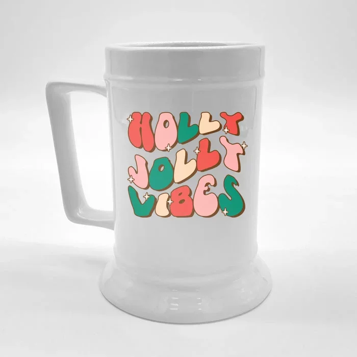 Retro Groovy Holly Xmas Jolly Vibes Christmas For Cool Gift Front & Back Beer Stein