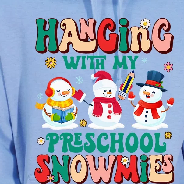 Retro Groovy Hanging With My Preschool Snowmies Xmas Teacher Unisex Surf Hoodie