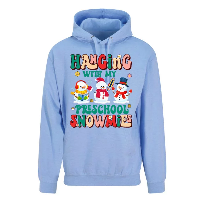 Retro Groovy Hanging With My Preschool Snowmies Xmas Teacher Unisex Surf Hoodie