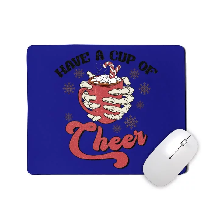 Retro Groovy Have A Cup Of Cheer Christmas Skeleton Coffee Great Gift Mousepad