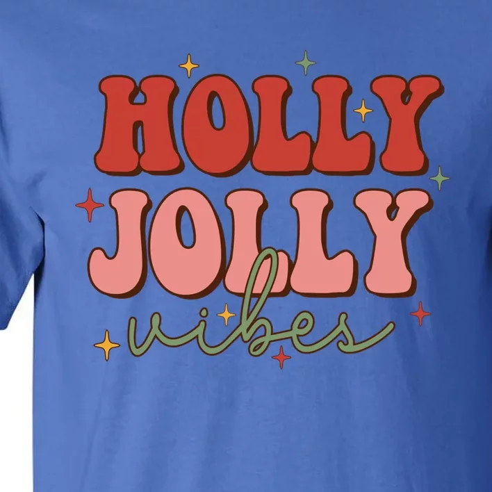 Retro Groovy Holly Xmas Jolly Vibes Merry Christmas Holiday Cute Gift Tall T-Shirt