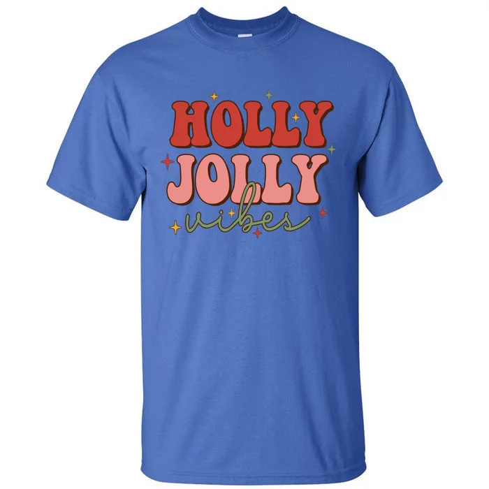 Retro Groovy Holly Xmas Jolly Vibes Merry Christmas Holiday Cute Gift Tall T-Shirt