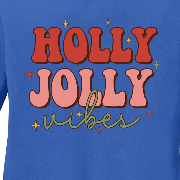 Retro Groovy Holly Xmas Jolly Vibes Merry Christmas Holiday Cute Gift Ladies Long Sleeve Shirt