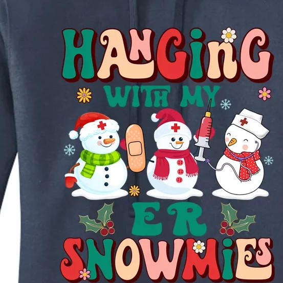 Retro Groovy Hanging With My Er Snowmies Nurse Christmas Gift Women's Pullover Hoodie