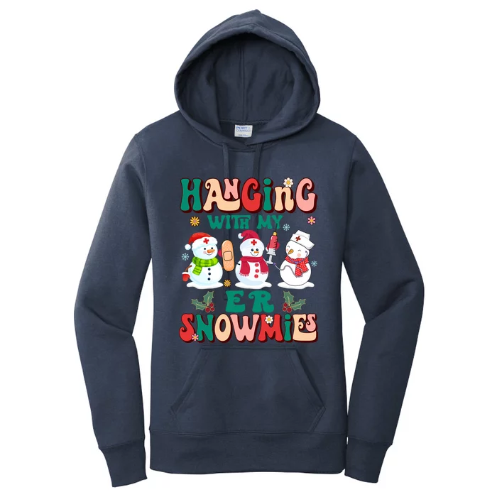 Retro Groovy Hanging With My Er Snowmies Nurse Christmas Gift Women's Pullover Hoodie