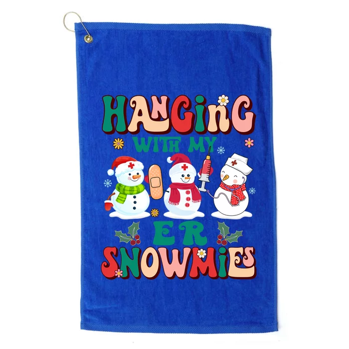 Retro Groovy Hanging With My Er Snowmies Nurse Christmas Gift Platinum Collection Golf Towel