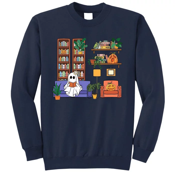 Reading Ghost Halloween Book Lover Ghoul Pumpkin Tall Sweatshirt