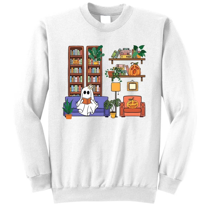 Reading Ghost Halloween Book Lover Ghoul Pumpkin Sweatshirt