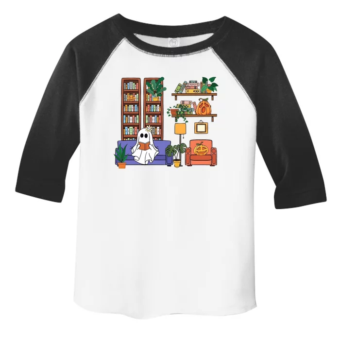 Reading Ghost Halloween Book Lover Ghoul Pumpkin Toddler Fine Jersey T-Shirt