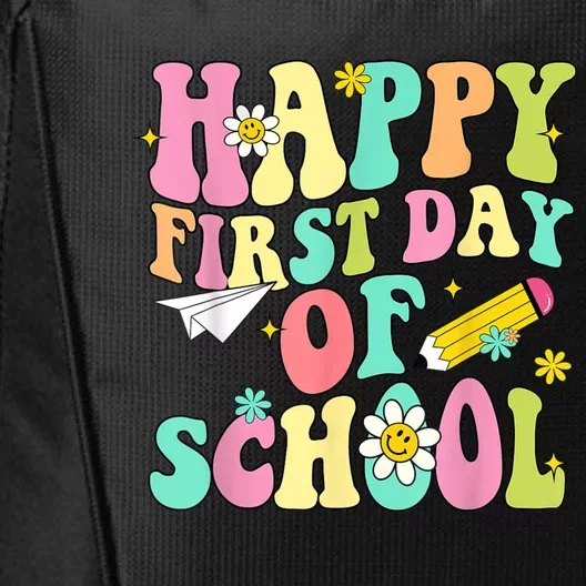 Retro Groovy Happy First Day Of School Teachers Students Kids City Backpack