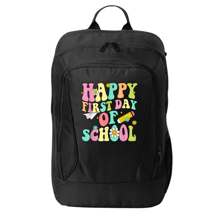 Retro Groovy Happy First Day Of School Teachers Students Kids City Backpack