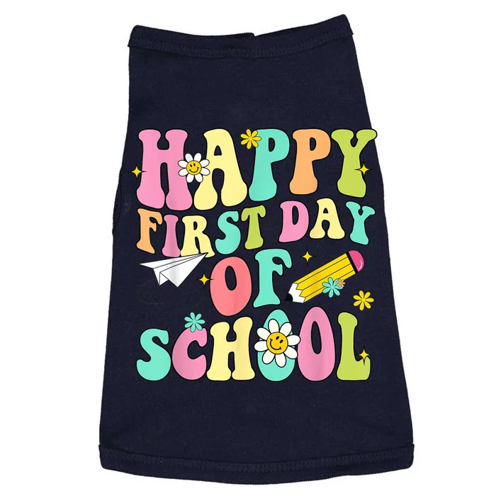 Retro Groovy Happy First Day Of School Teachers Students Kids Doggie Tank