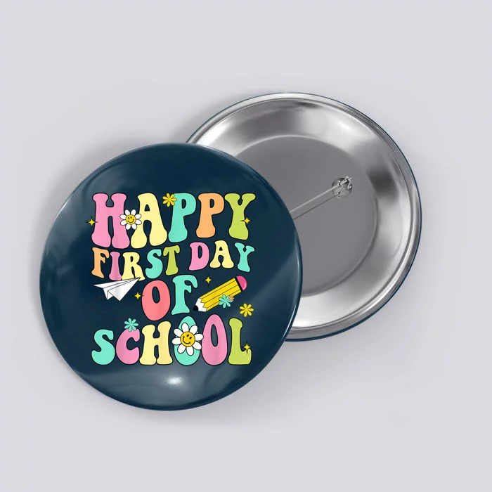 Retro Groovy Happy First Day Of School Teachers Students Kids Button