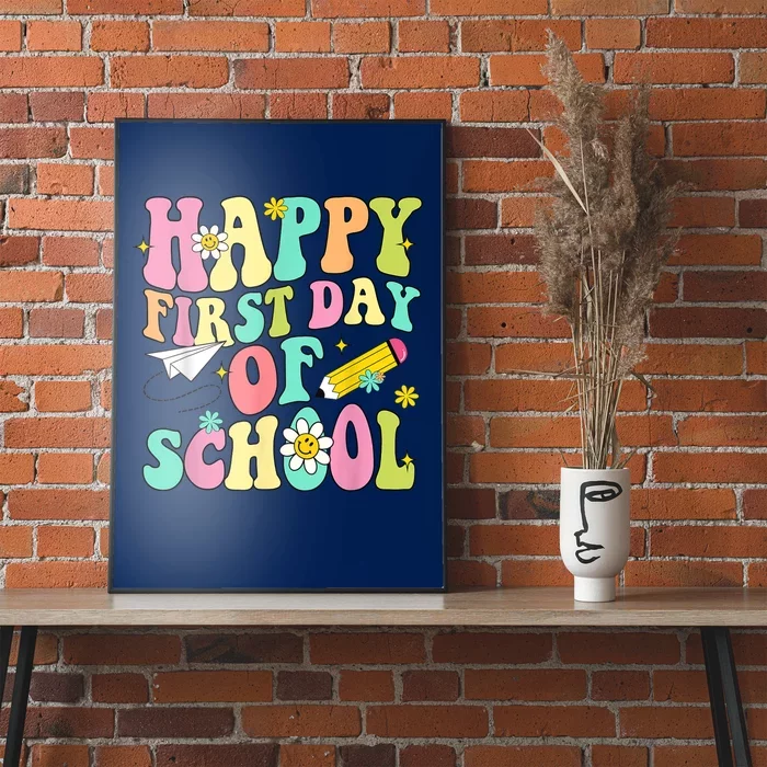 Retro Groovy Happy First Day Of School Teachers Students Kids Poster