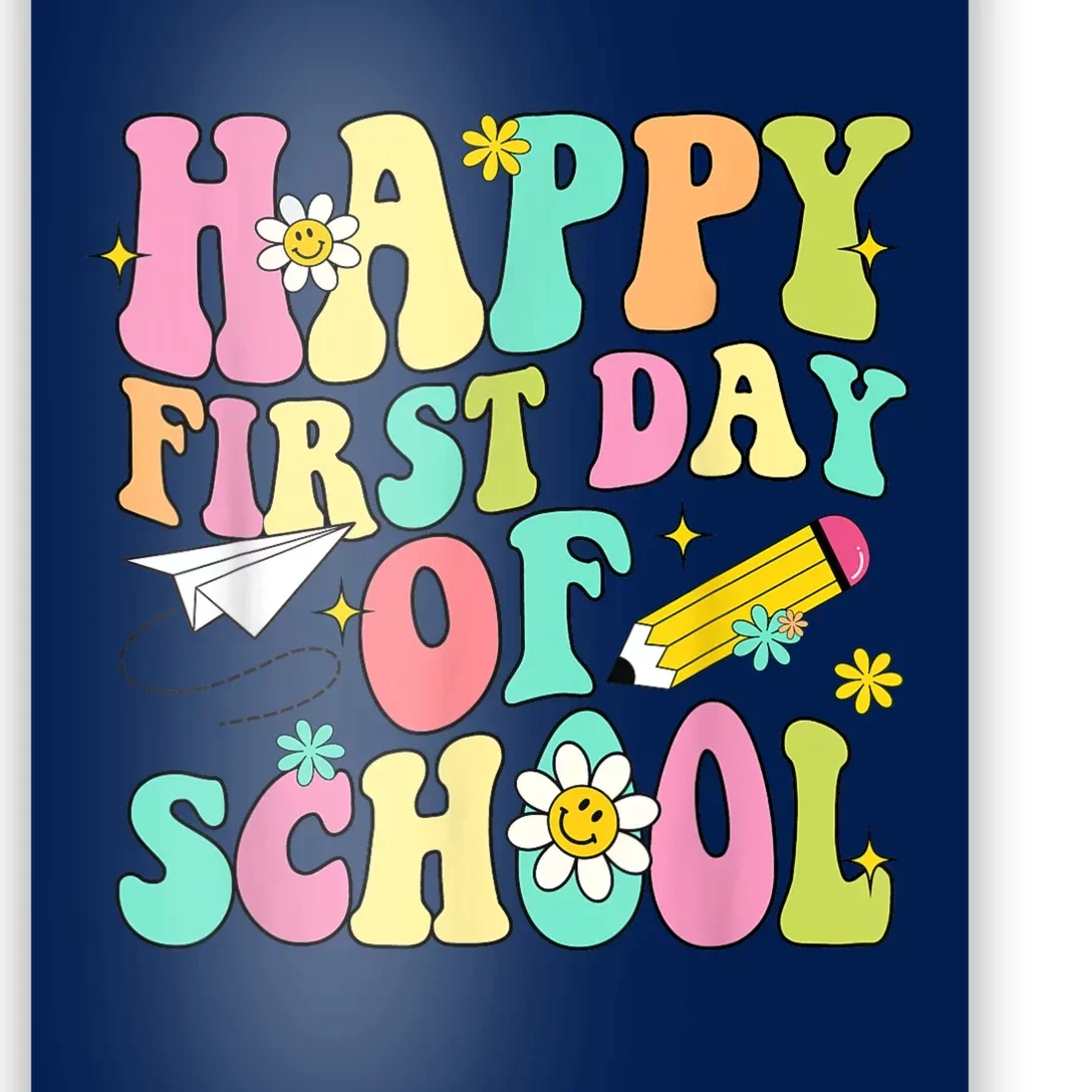 Retro Groovy Happy First Day Of School Teachers Students Kids Poster