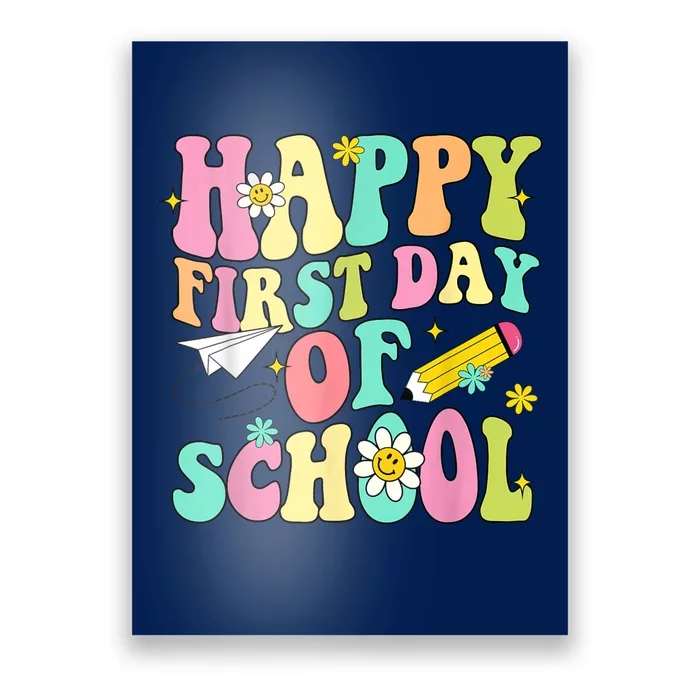 Retro Groovy Happy First Day Of School Teachers Students Kids Poster