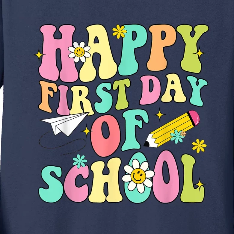 Retro Groovy Happy First Day Of School Teachers Students Kids Kids Long Sleeve Shirt