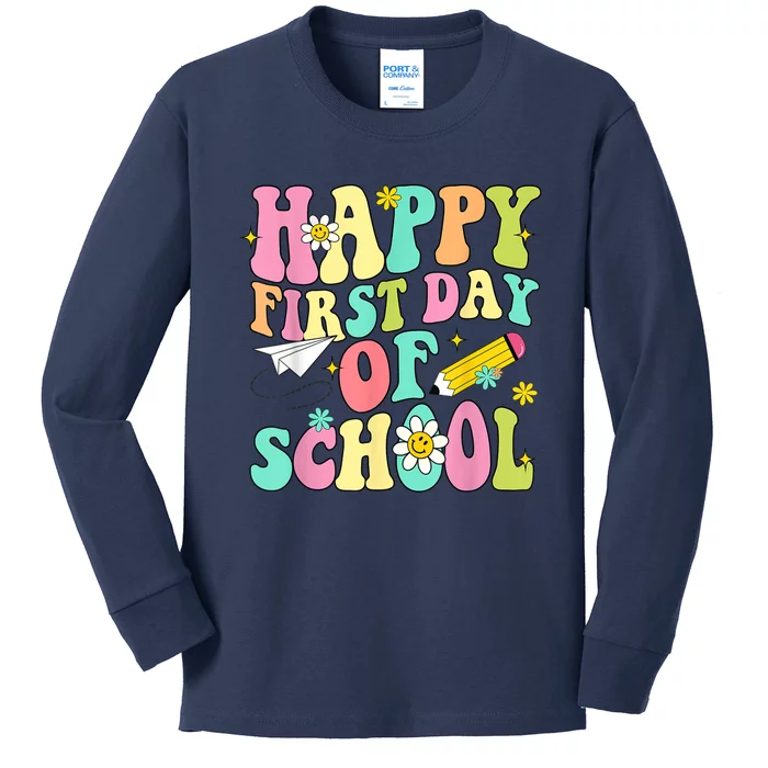 Retro Groovy Happy First Day Of School Teachers Students Kids Kids Long Sleeve Shirt